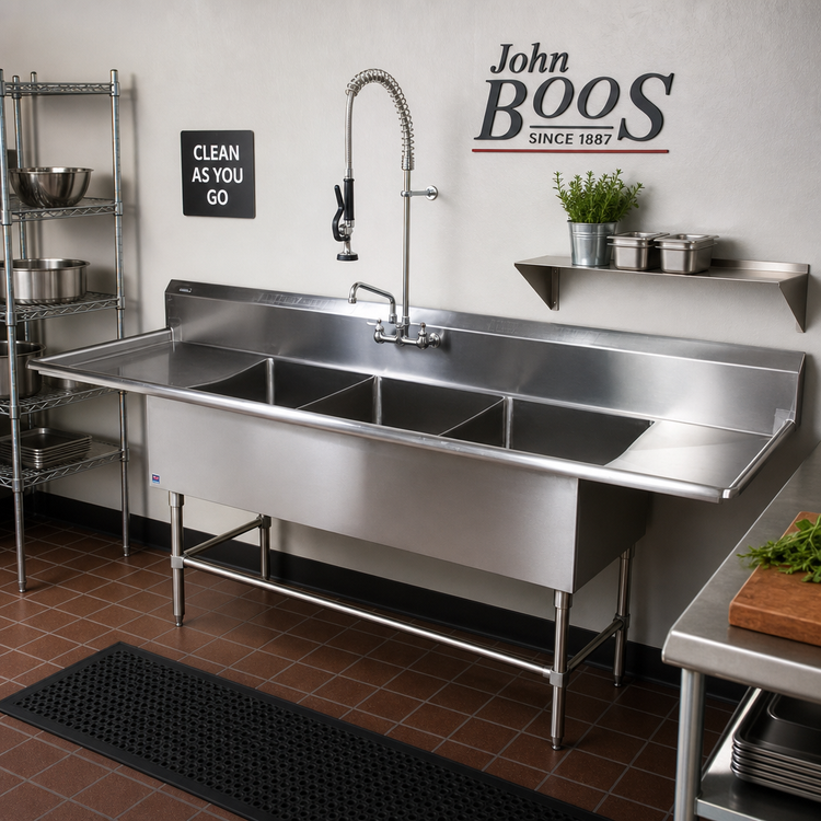 Product image #2 for John Boos Pro-Bowl 3-Compartment Stainless Steel Sink with Left and Right Drainboards