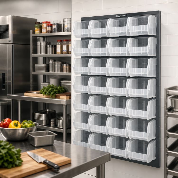 Product image #2 for Quantum Wall-Mounted Louvered Panel Starter Unit with 28 Clear Bins