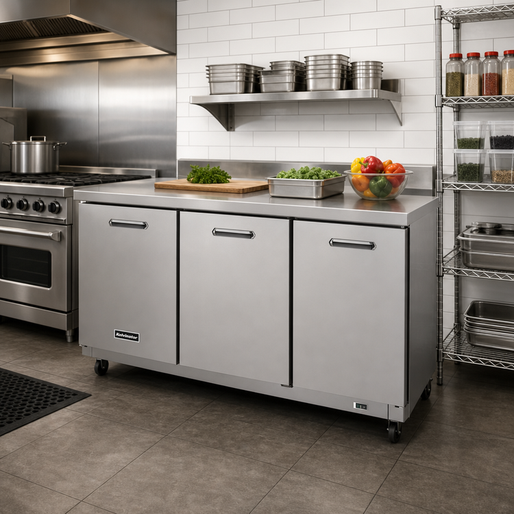 Product image #3 for Kelvinator Commercial 72-Inch Three-Section Undercounter Refrigerator with Solid Hinged Doors