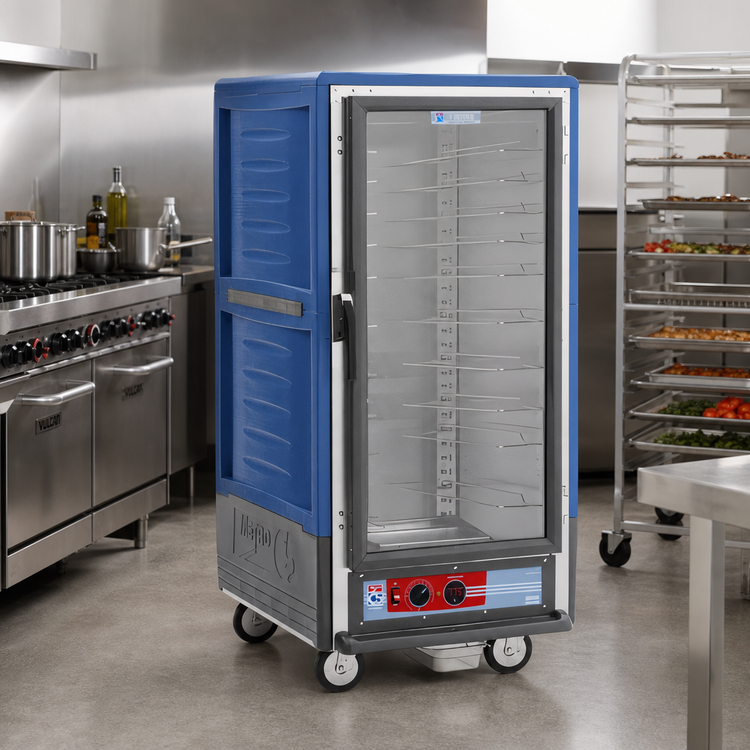 Product image #2 for Metro C5 3 Series Mobile 3/4 Height Heated Holding Cabinet with Blue Insulation Armour and Clear Polycarbonate Door