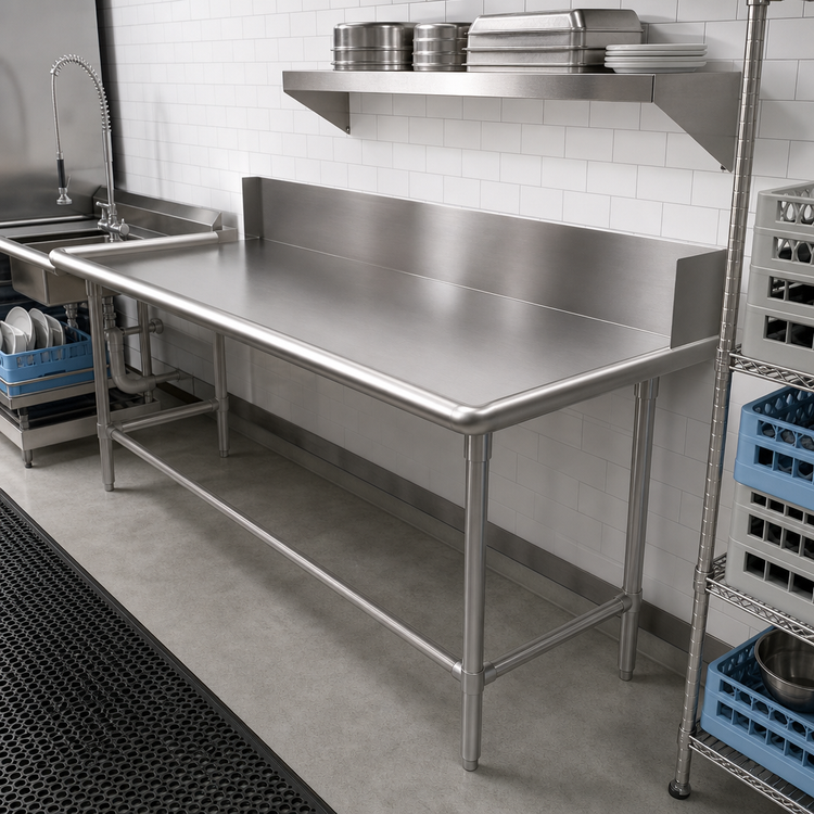 Product image #2 for Pro-Bowl 84 Inch Clean Straight Dishtable with 10 Inch Boxed Backsplash, Left-to-Right, 304 Stainless Steel