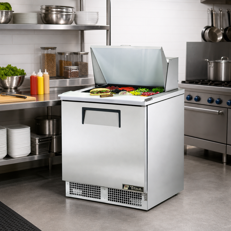 Product image #2 for Stainless Steel 32-Inch One-Section Sandwich/Salad Prep Table with 12-Pan Top and Rear-Mounted Self-Contained R290 Refrigeration