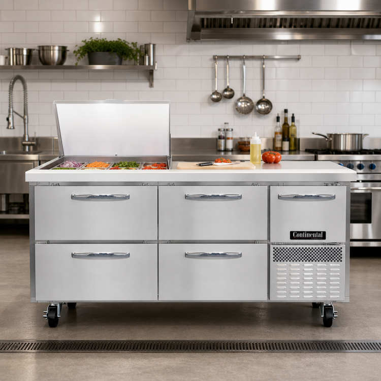Product image #2 for Continental Refrigerator RA68N12M-D 68" Mighty Top Refrigerated Sandwich Prep Table with 4 Drawers