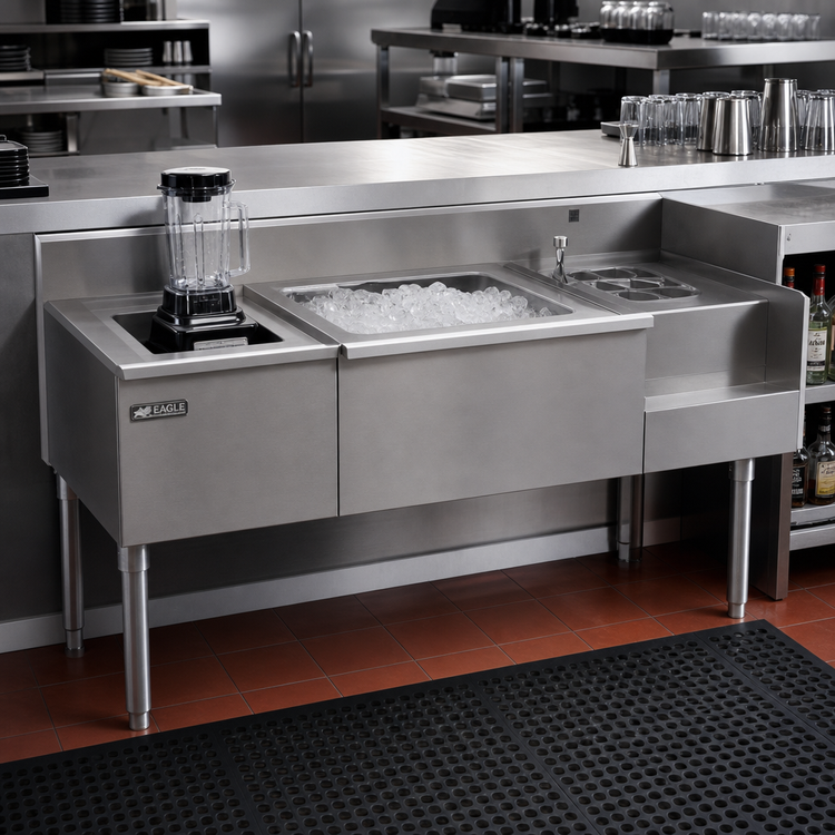 Product image #2 for Eagle 1800 Series 62-Inch Underbar Drainboard, Ice Bin, and Blender Unit with Center Ice Bin and Left Blender Recess