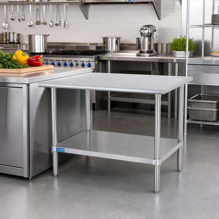 Product image #2 for Sapphire Manufacturing 30 Inch x 30 Inch Stainless Steel Corner Work Table with Adjustable Undershelf
