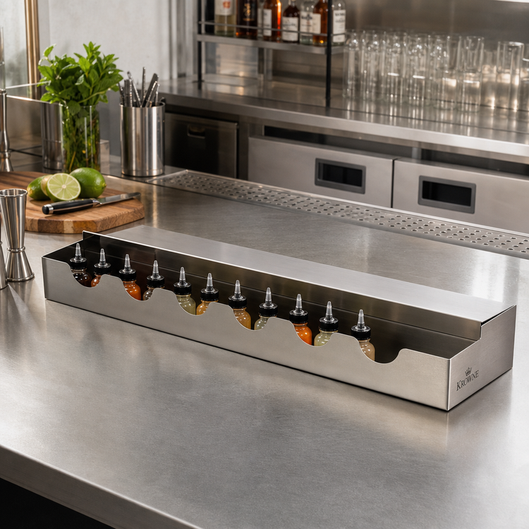 Product image #2 for Krowne Royal Series 36-Inch Countertop Bitters Tray with Full Sliding Cover, 10-Bottle Capacity