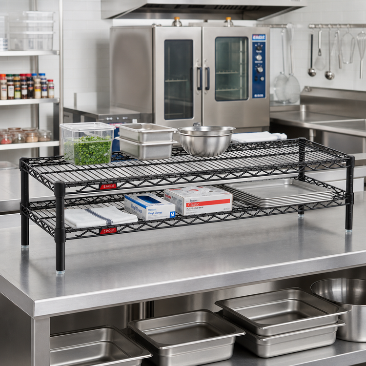 Product image #2 for Eagle QuadTruss Front Case Merchandise 2-Tier Wire Shelving Unit, 42W x 14D x 14H, Black Epoxy