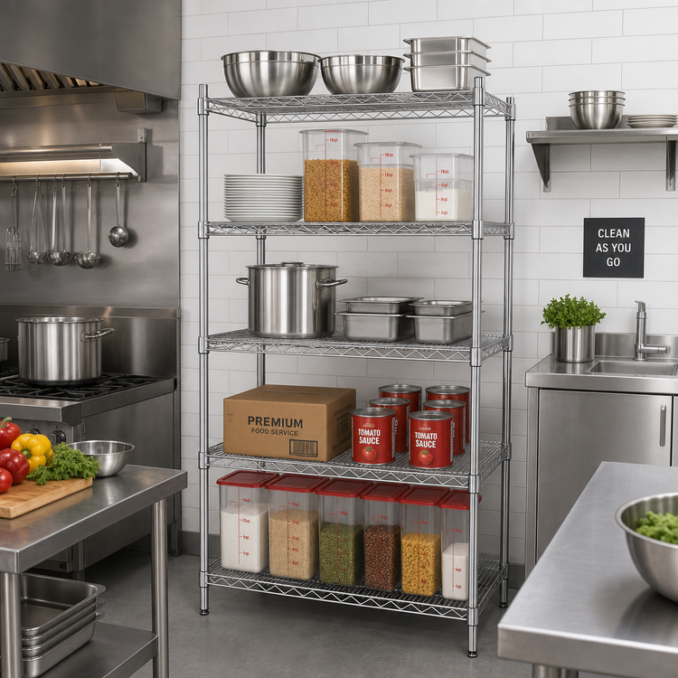 Product image #2 for Steel Works Stainless Heavy Duty 5-Tier Wire Shelving Unit, 21-Inch Deep x 30-Inch Wide x 84-Inch High, Chrome Finish