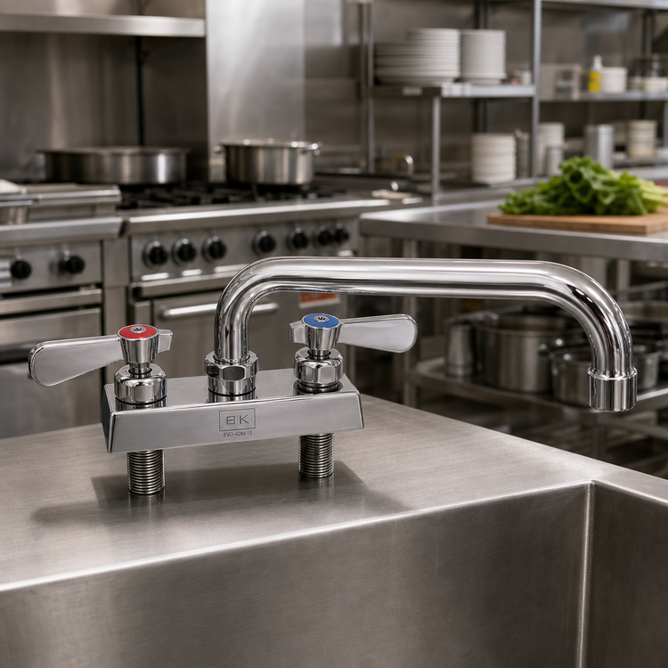 Product image #2 for BK Resources EVO-4DM-12 4-Inch Center Deck-Mount Stainless Steel Manual Faucet with 12-Inch Swing Spout