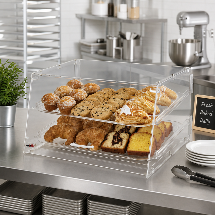 Product image #2 for Winco Acrylic Countertop Pastry Display Case, 21 x 18 x 12 Inch, Front Slant with Rear Access Door