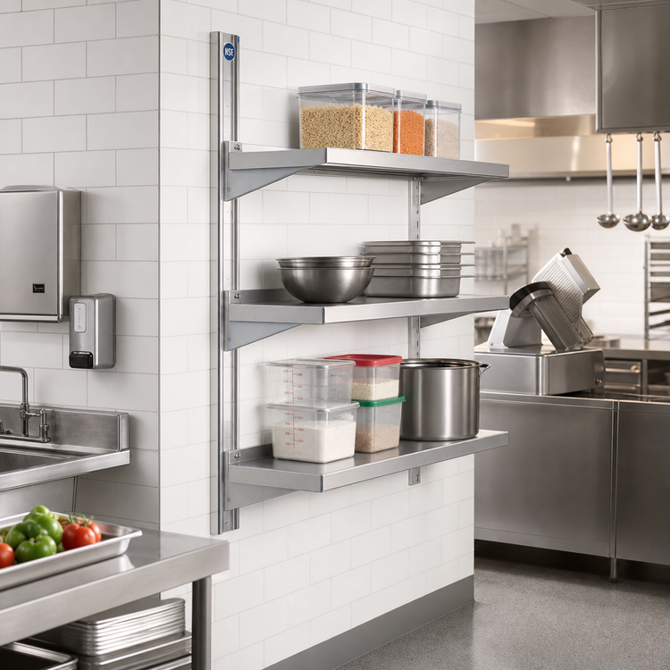 Product image #2 for Eagle Group Standard Wall-Mounted Cantilever Shelving Aluminum Upright, 144-Inch, NSF
