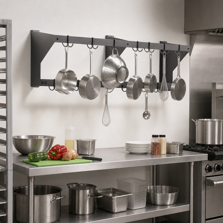 Product image #2 for Eagle Group WM72APR-X 72-Inch Wall Mounted Aluminum Double-Bar Pot Rack with 12 Hooks