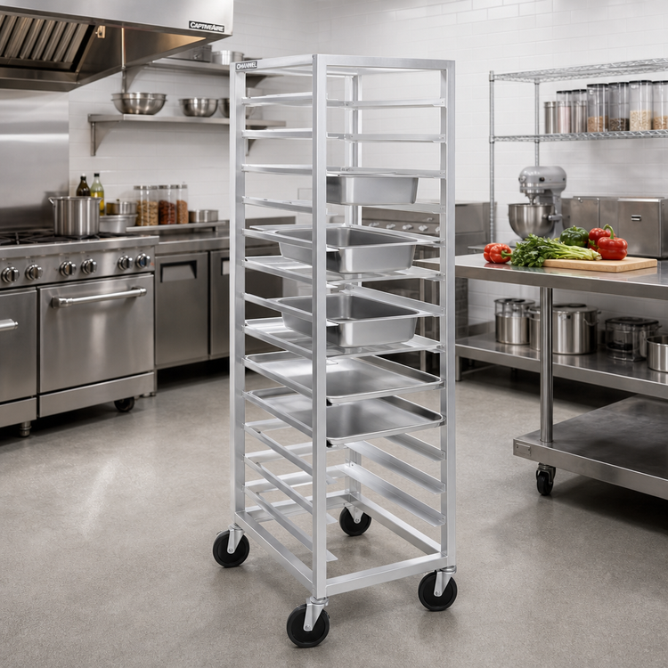 Product image #2 for Channel UTR-15 Standard Series Aluminum End-Load Bun Pan / Steam Table Pan Rack with 5-Inch Casters, 15-Pan Capacity