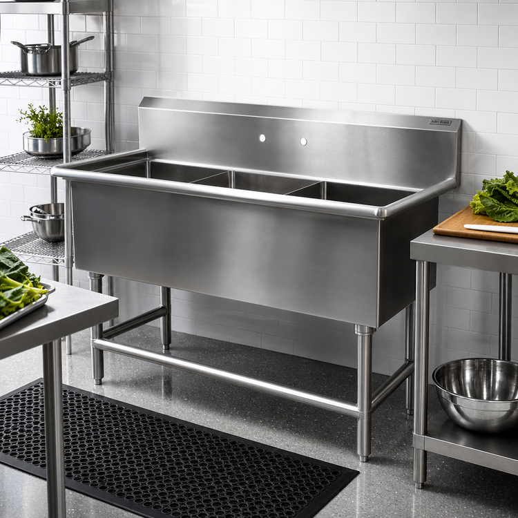 Product image #2 for John Boos Pro-Bowl 3-Compartment Stainless Steel Sink with 30" x 24" x 12" Bowls
