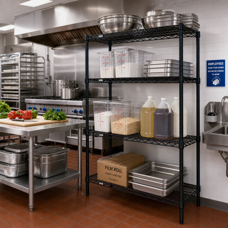 Product image #2 for Quantum Black Epoxy Antimicrobial Wire Shelving Starter Kit, 36"W x 12"D x 54"H