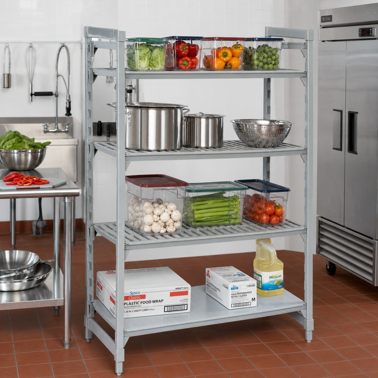 Product image #3 for Camshelving Premium 24 x 60 x 72 Inch Stationary Starter Polymer Shelving Unit, 4-Tier, 3 Vented Shelves and 1 Solid Shelf