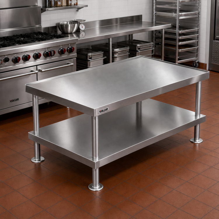 Product image #2 for Vulcan 49-Inch Wide Stainless Steel Equipment Stand with Undershelf and Flanged Feet