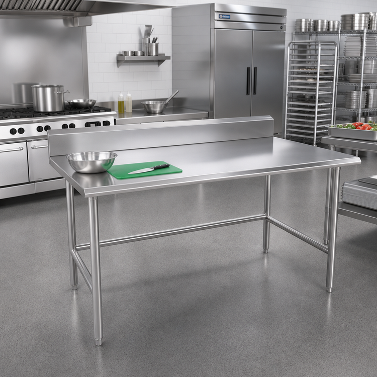 Product image #2 for Advance Tabco 72-Inch x 36-Inch 14 Gauge 304 Stainless Steel Work Table with 5-Inch Backsplash