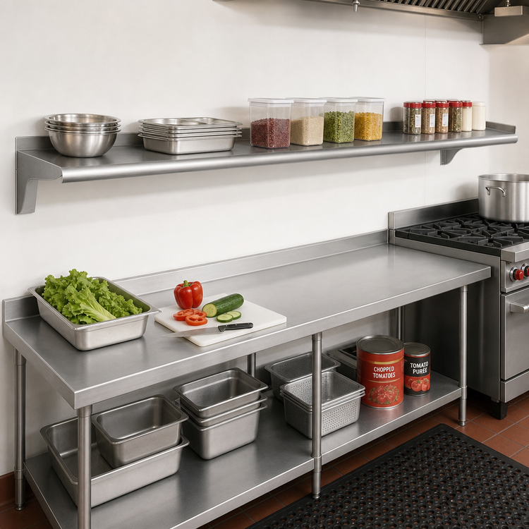 Product image #2 for Eagle Group Wall-Mounted Stainless Steel Shelf, 120 Inch W x 10 Inch D, 16 Gauge Type 430