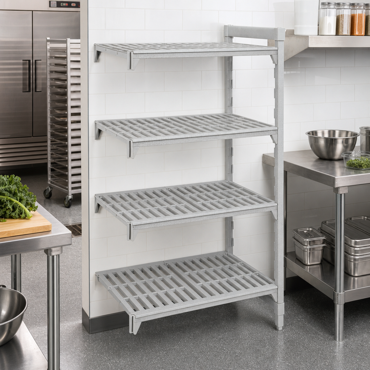 Product image #3 for Cambro Camshelving Premium 4-Shelf Vented Add-On Unit, 24" x 24" x 84", Speckled Gray