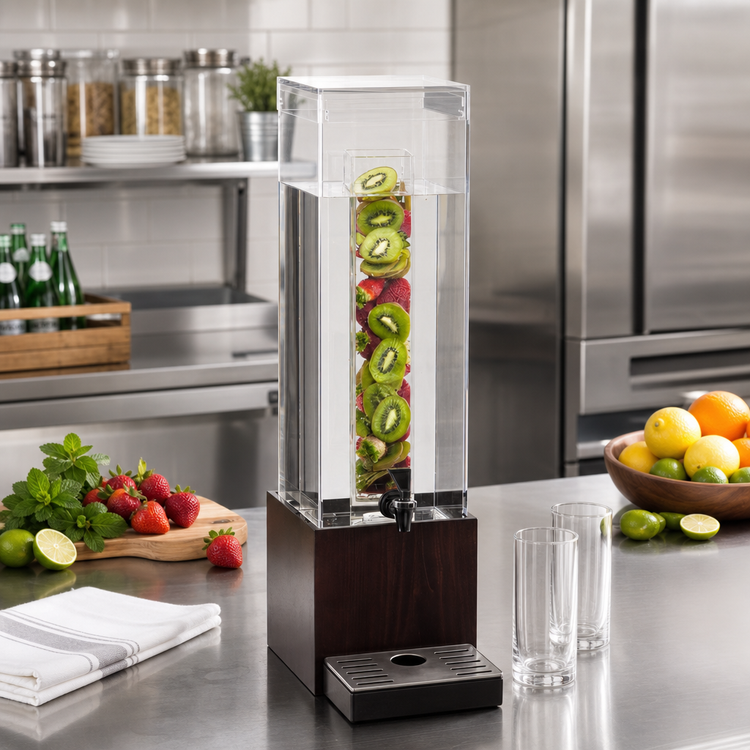 Product image #2 for Westport 3 Gallon Acrylic Beverage Dispenser with Infusion Chamber, Drip Tray, and Dark Wood Base