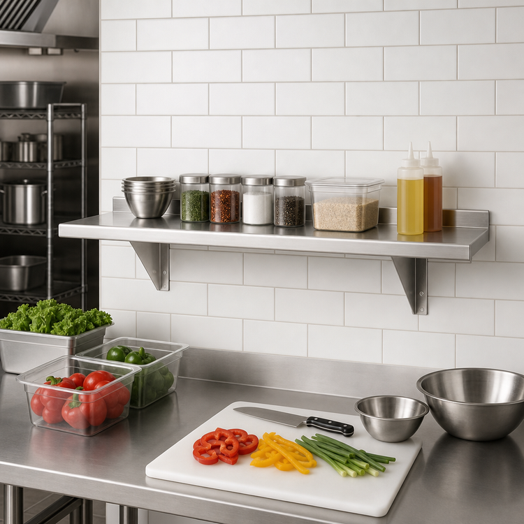 Product image #2 for Advance Tabco 48-Inch Wall-Mounted Shelf, 10-Inch Deep, 18-Gauge 430 Stainless Steel, Satin Finish