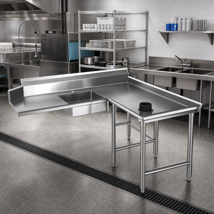 Product image #2 for Eagle Group SDTCIR-60-16/4 Island Soiled Dishtable with 20 x 20 x 5 Pre-Rinse Sink, Right-Hand, 16/430 Stainless Steel
