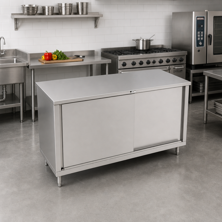 Product image #2 for John Boos 60 Inch x 24 Inch Stainless Steel Enclosed Work Table with Sliding Doors