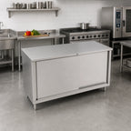 Thumbnail image #2 for John Boos 4CS4-2460 60 x 24 Inch Stainless Steel Enclosed Work Table with Sliding Doors, 14-Gauge 300 Series Flat Top