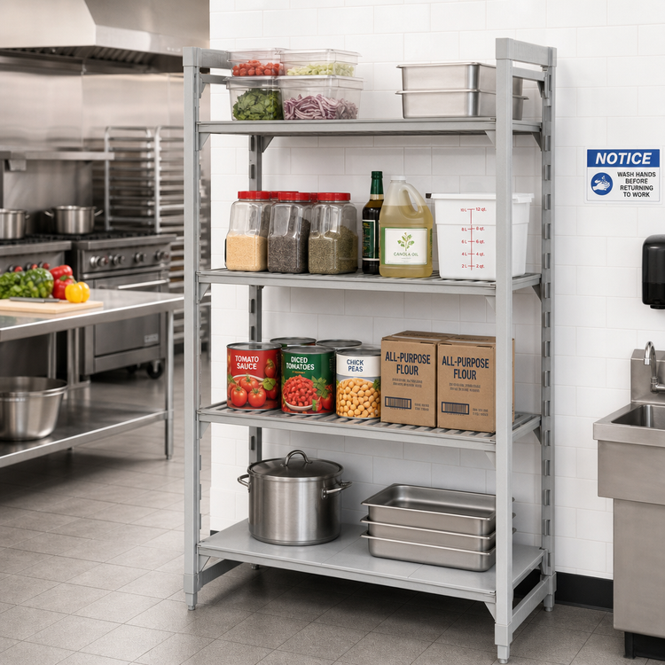 Product image #3 for Cambro Camshelving Premium 4-Tier Stationary Starter Unit, 24 x 36 x 84 Inch, 3 Vented Shelves and 1 Solid Shelf, Speckled Gray