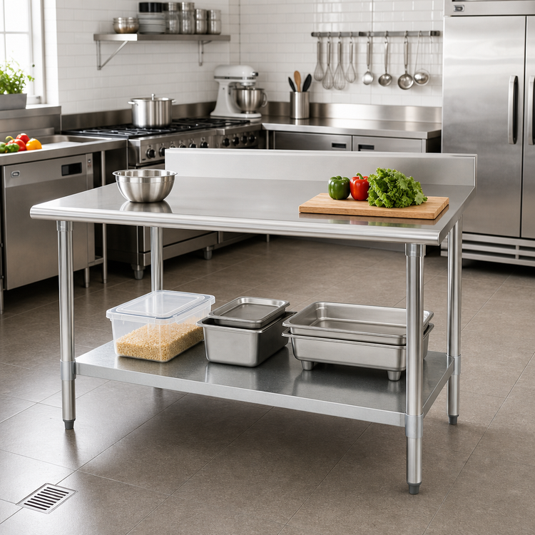 Product image #2 for Spec-Master 72" x 30" Stainless Steel Work Table with 4-1/2" Backsplash and Adjustable Galvanized Undershelf