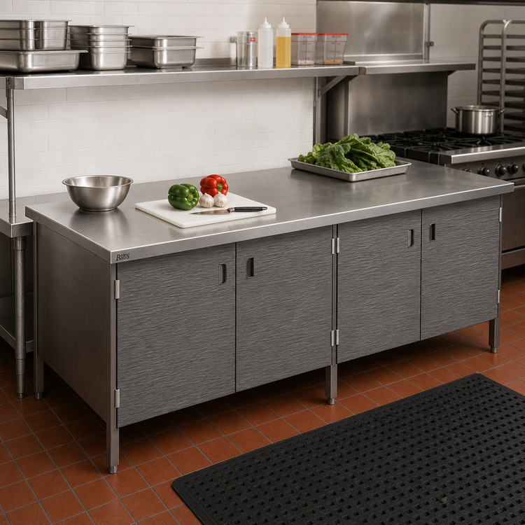 Product image #2 for John Boos Enclosed Base Work Table with Hinged Doors, Stainless Steel Top, 84 x 30 Inches