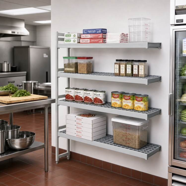Product image #2 for Fermostock 4-Tier Add-On Polymer Shelving Unit Expansion Kit, 59"W x 14"D x 71"H, Gray, 1 Upright