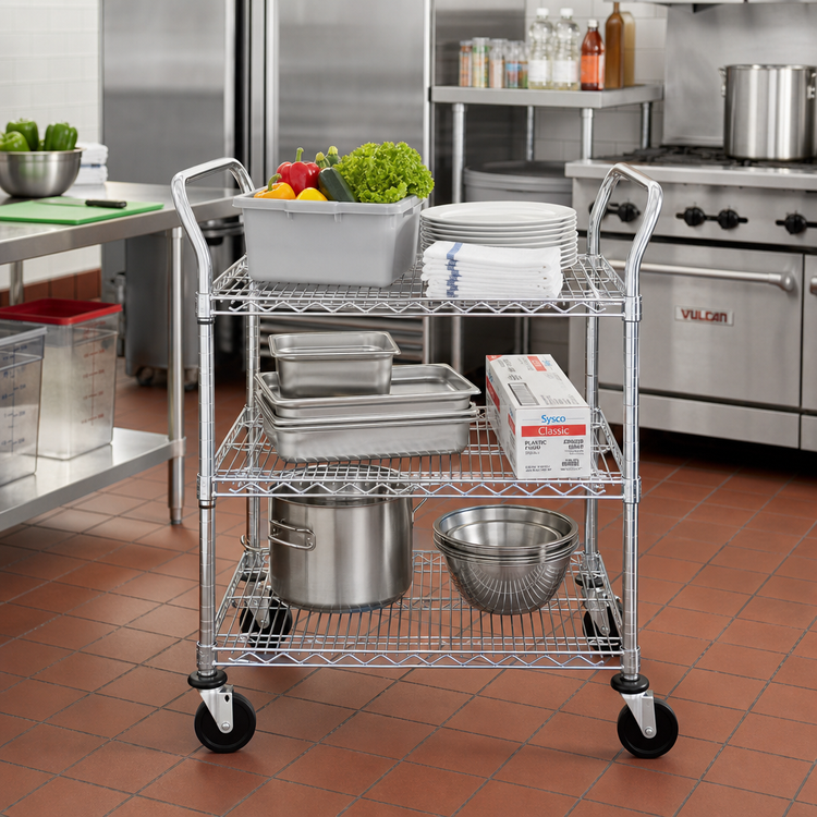 Product image #2 for Metro Super Erecta MW711 Chrome-Plated Steel 3-Shelf Utility Bus Cart, 36 x 24 Inches