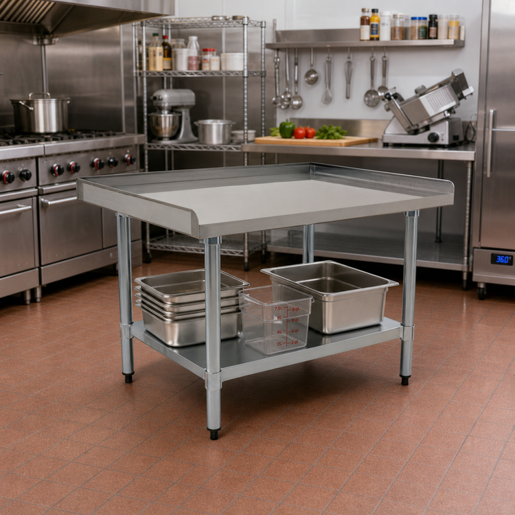 Product image #2 for Eagle Group BlendPort 18 x 30 Inch Equipment Stand with 18-Gauge 430 Stainless Steel Top, Adjustable Undershelf, and Galvanized Legs