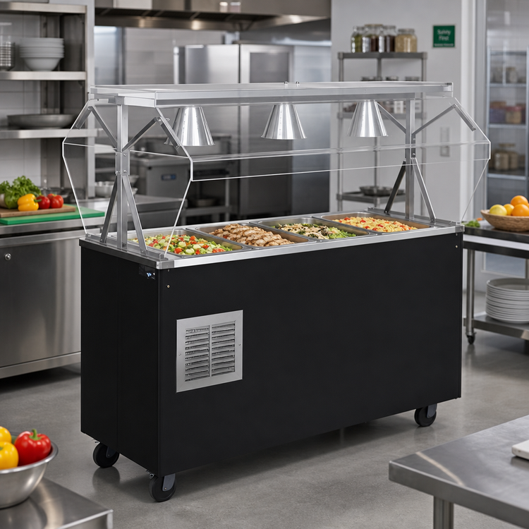 Product image #2 for Vollrath 2-Series Affordable Portable Refrigerated Cold Food Pan Buffet Station with Clear Acrylic Breath Guard, 4-Pan, 60 Inch