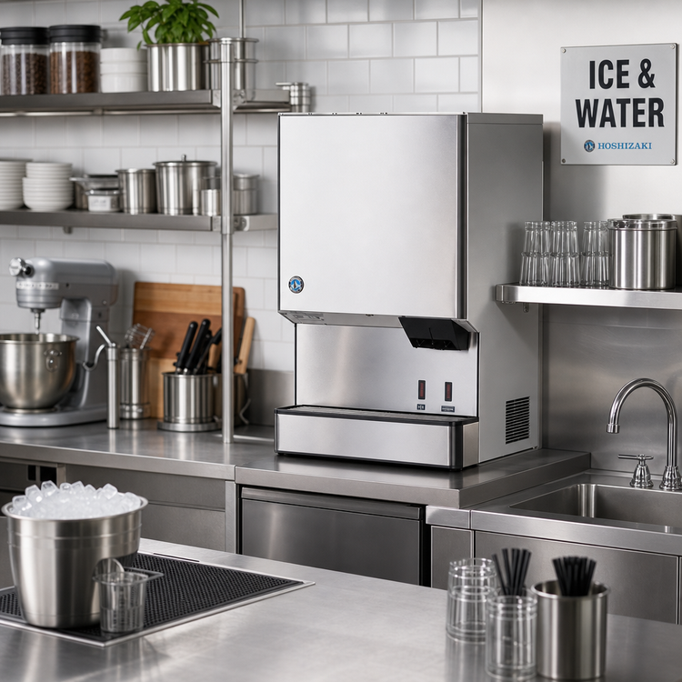 Product image #2 for Hoshizaki Opti-Serve DCM-751BWH-OS Countertop Cubelet Ice Maker and Water Dispenser, Water-Cooled, 95 lb Storage Bin