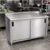 Thumbnail image #2 for Advance Tabco 72-Inch x 30-Inch Enclosed Work Table with 14-Gauge 304 Stainless Steel Top, Cabinet Base, Mid-Shelf, Sliding Doors, and 1-1/2-Inch Rear Up-Turn