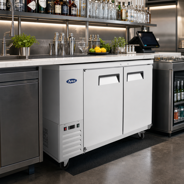 Product image #2 for Atosa Shallow Depth Two-Section Back Bar Cooler, 15 Cu. Ft., 2 Solid Doors