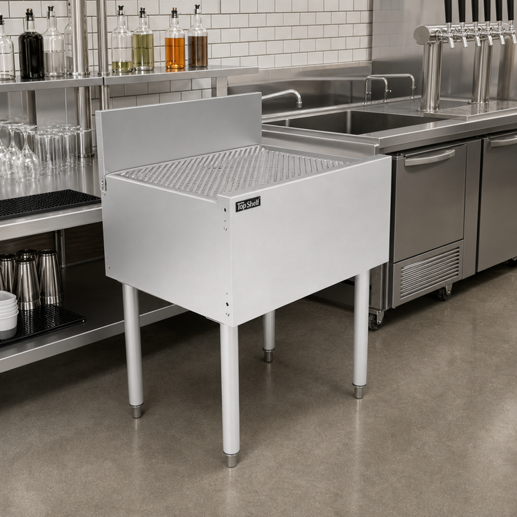 Product image #3 for Top Shelf TS Series 29-Inch Wide Freestanding Stainless Steel Underbar Drainboard with 6-Inch Backsplash
