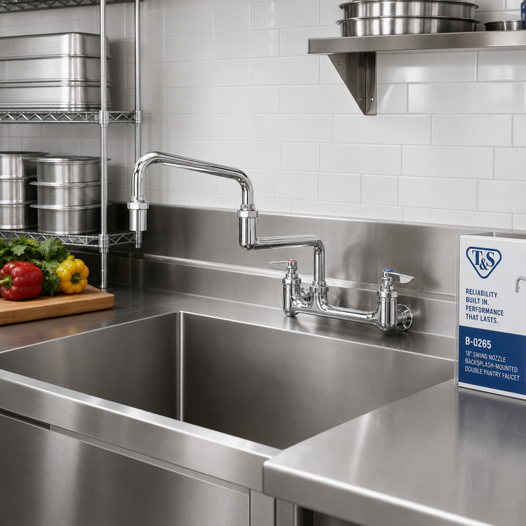 Product image #2 for T&S Brass B-0265 Backsplash-Mounted Double Pantry Faucet with 18-Inch Double Joint Swing Nozzle