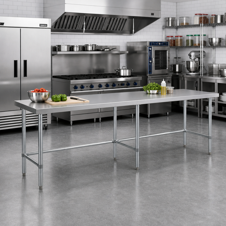 Product image #2 for Sapphire 120-Inch W x 24-Inch D 18-Gauge Stainless Steel Work Table, Flat Top, Open Base, Galvanized Legs