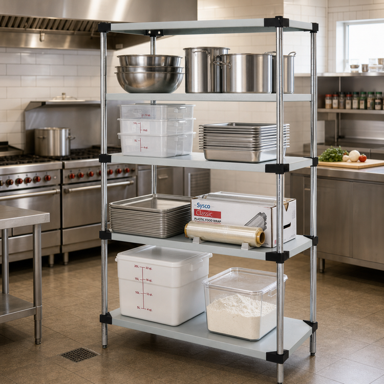 Product image #2 for Quantum Stationary Solid Stainless Steel Shelving Starter Kit, 4-Shelf, 48 x 18 x 86 Inches