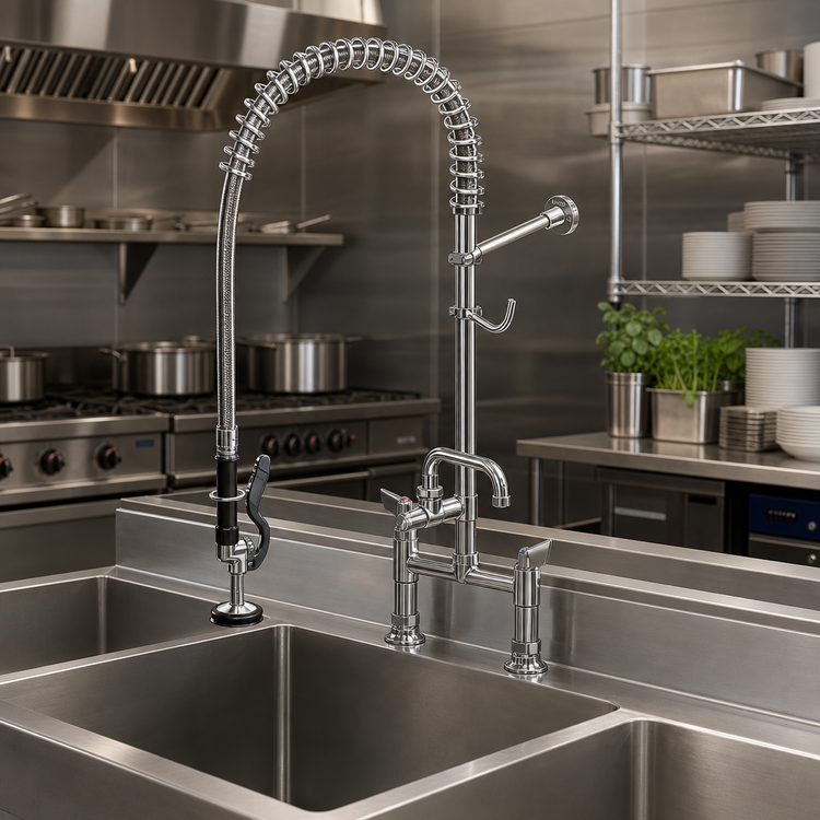 Product image #2 for equip Deck-Mount Pre-Rinse Unit, 8-Inch Centers, with 6-Inch Add-On Faucet and Swing Nozzle