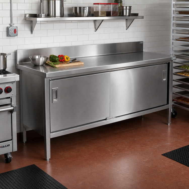 Product image #2 for John Boos 96-Inch x 24-Inch Stainless Steel Cabinet Base Work Table with Sliding Doors