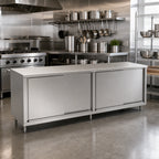 Thumbnail image #2 for John Boos 4CS4-2496 96-Inch x 24-Inch Enclosed Stainless Steel Work Table with Sliding Doors, 14-Gauge 300 Series Top