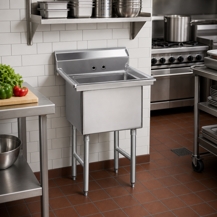 Product image #2 for Advance Tabco FS-1-1620 1-Compartment Fabricated Stainless Steel Sink with Legs and Tile Edge Splash