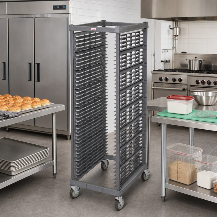 Product image #3 for Cambro Camshelving Ultimate Full-Size Mobile Sheet Pan Rack, 1-1/2-Inch Rail Spacing, Factory Assembled, Plastic Casters
