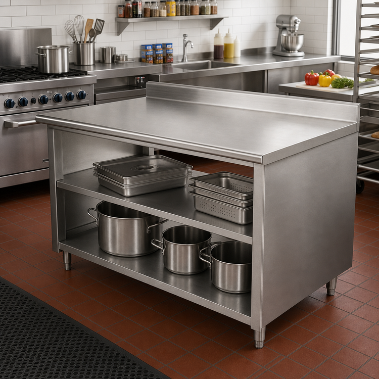 Product image #2 for Advance Tabco Special Value Economy Stainless Steel Open Base Work Table with 5-Inch Backsplash and Mid-Shelf, 60 x 30 Inches