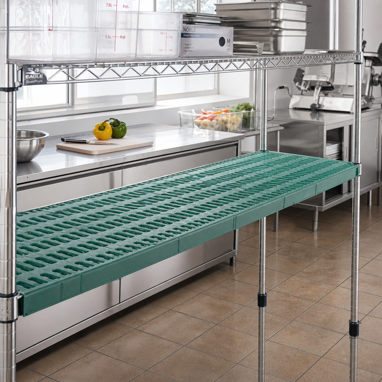 Product image #2 for Eagle Group QuadPlus Green Louvered Polymer Shelf Mat, 60 x 24 Inches, with Quad-Adjust Wire Frame